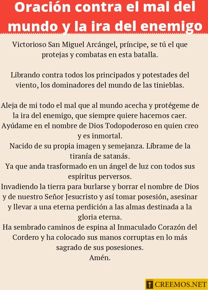 Oración contra el mal del mundo y la ira del enemigo