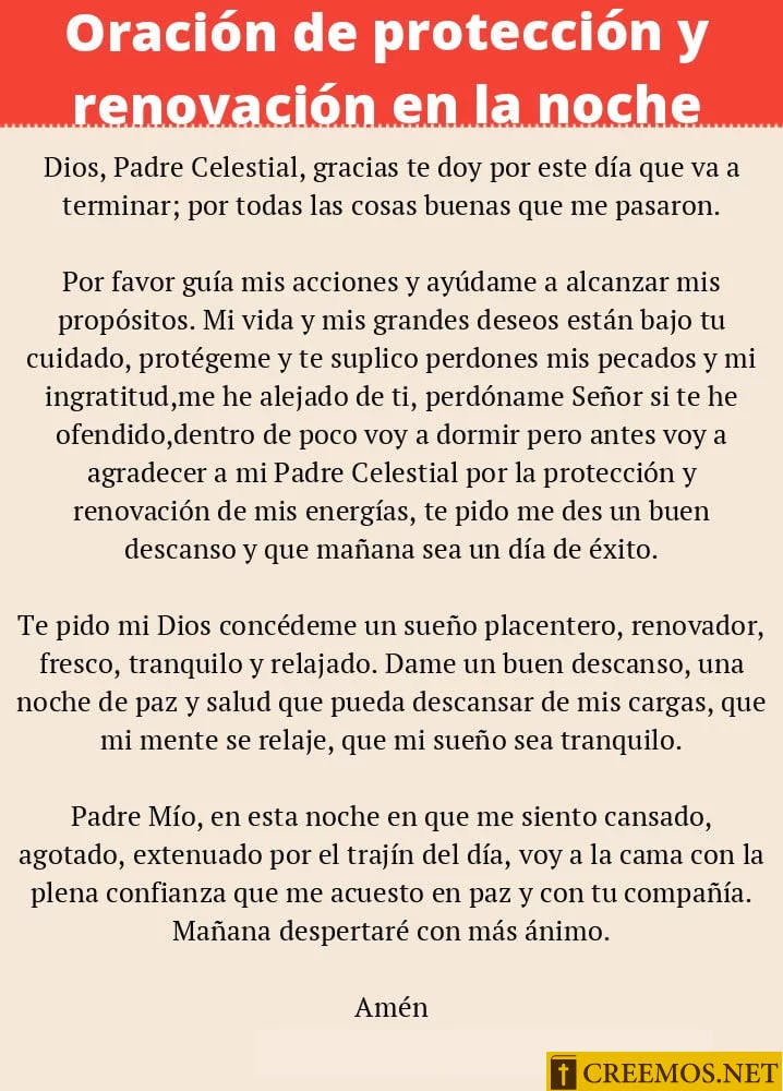Oración de Protección y Renovación en la Noche
