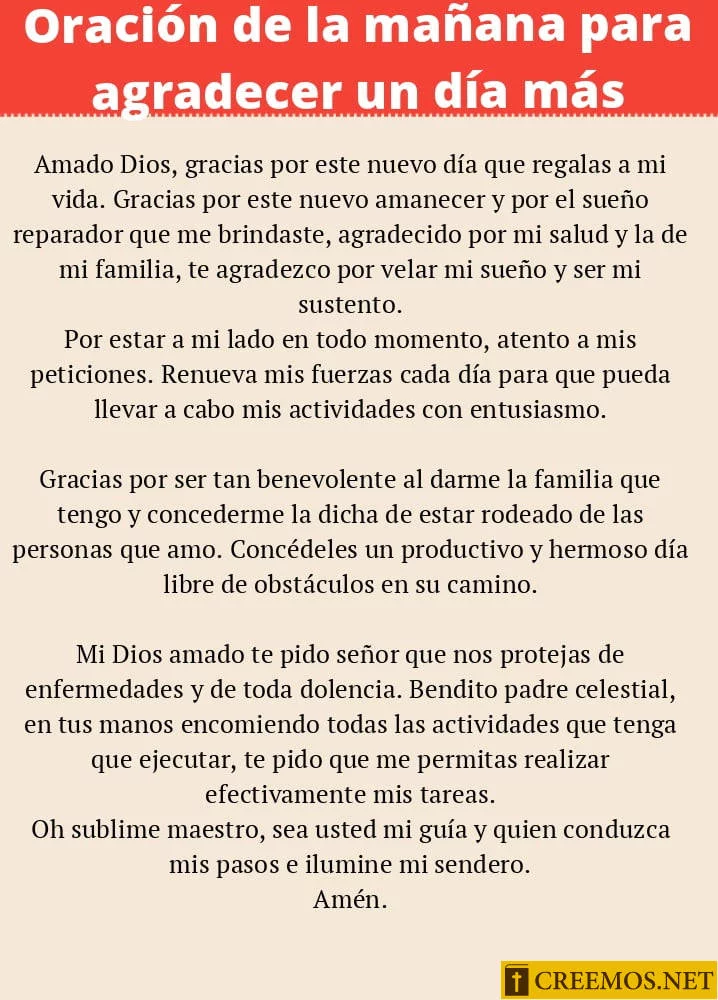 Oración de la mañana para agradecer un día más
