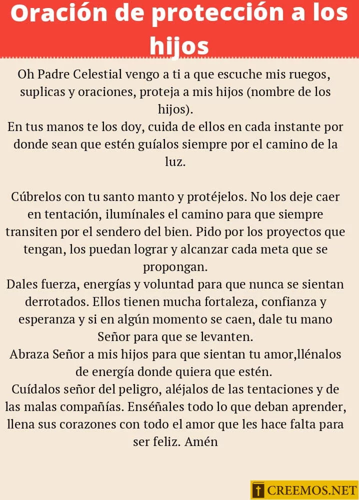 Oración de protección a los hijos