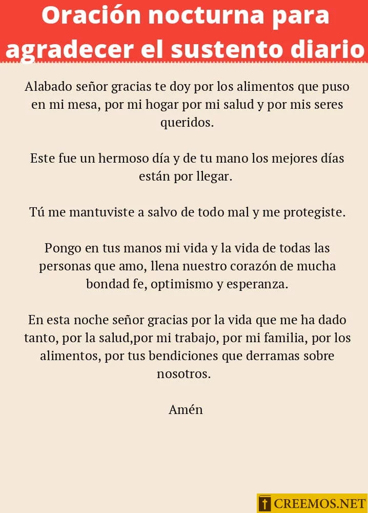 Oración nocturna para agradecer el sustento diario