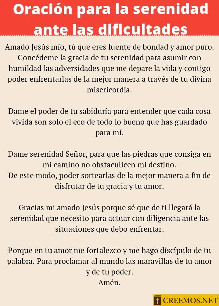 Oración para la serenidad ante las dificultades