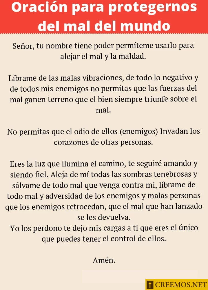 Oración para protegernos del mal del mundo