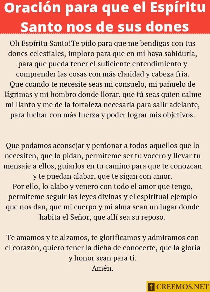 Oración para que el Espíritu Santo nos de sus dones