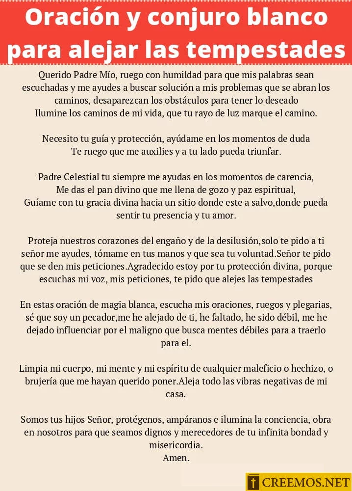 Oración y conjuro blanco para alejar las tempestades