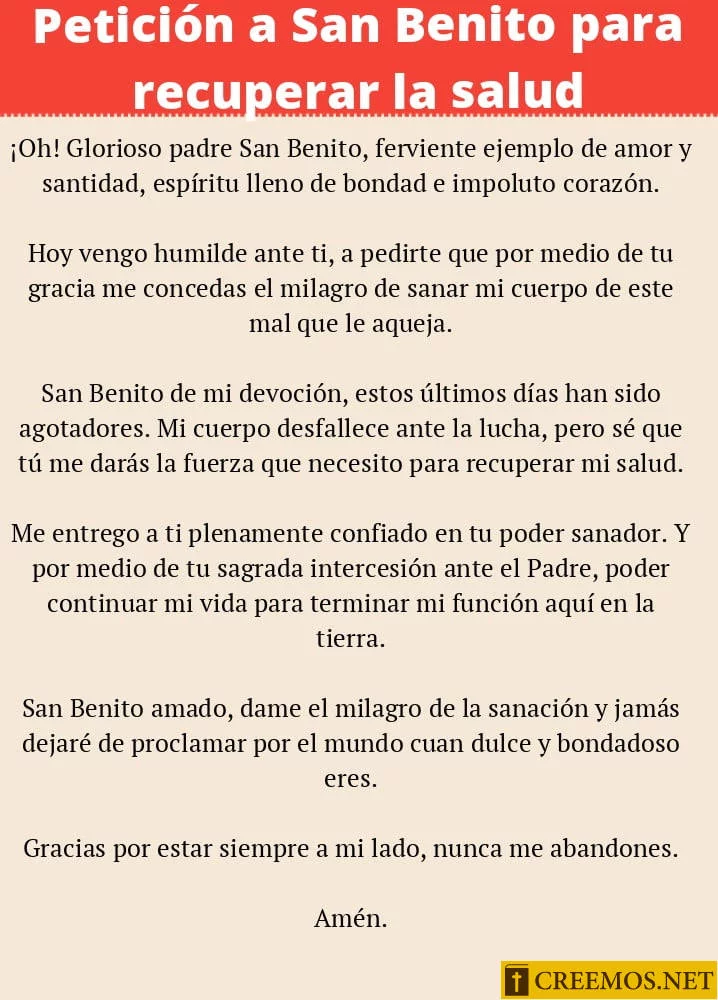 Petición a San Benito para recuperar la salud
