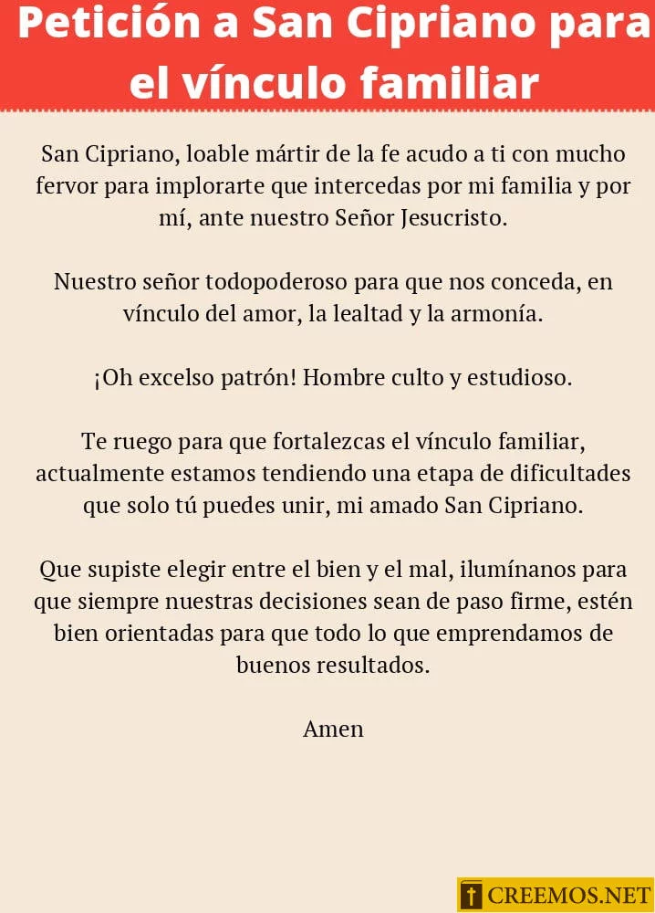 Petición a San Cipriano para el vínculo familiar