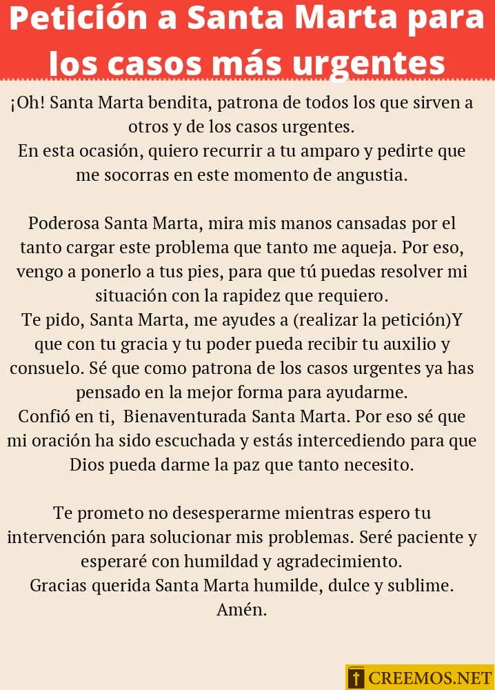 Petición a Santa Marta para los casos más urgentes