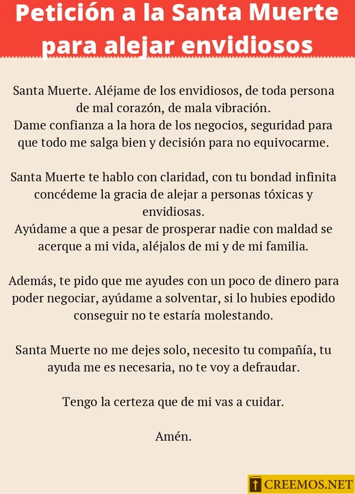 Petición a la Santa Muerte para alejar envidiosos