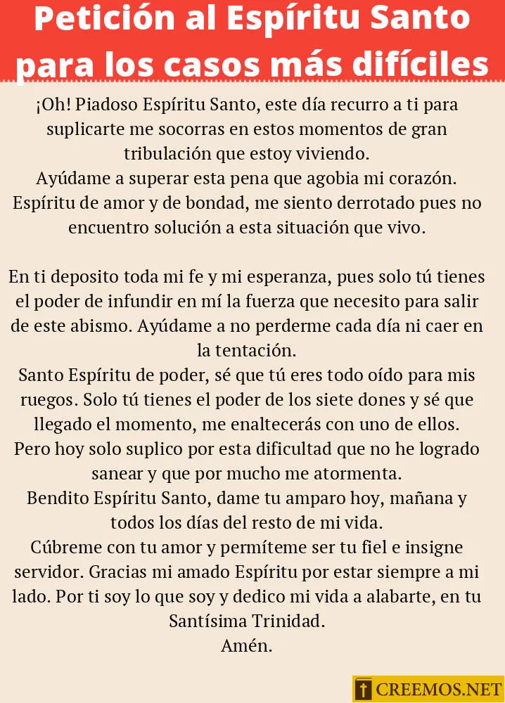 Petición al Espíritu Santo para los casos más difíciles