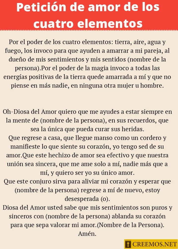 Petición de amor de los cuatro elementos