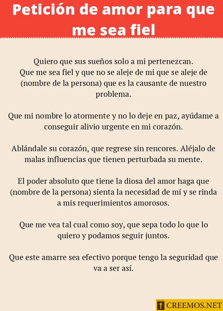 Petición de amor para que me sea fiel