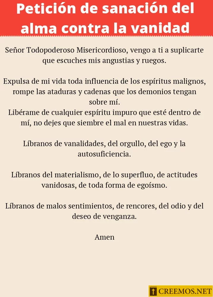 Petición de sanación del alma contra la vanidad