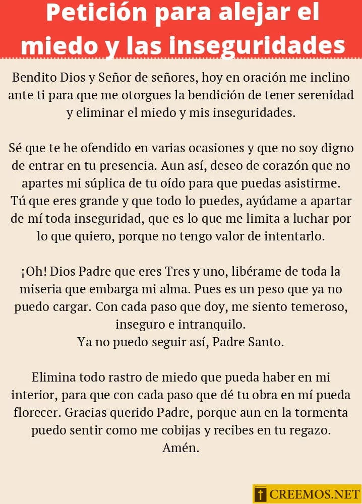 Petición para alejar el miedo y las inseguridades