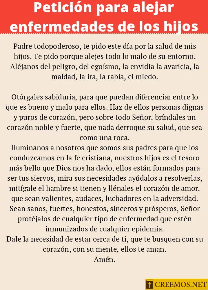 Petición para alejar enfermedades de los hijos