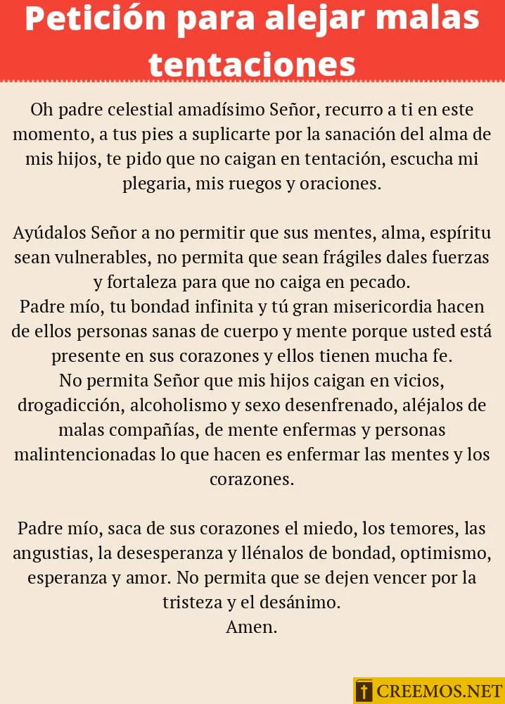 Petición para alejar malas tentaciones