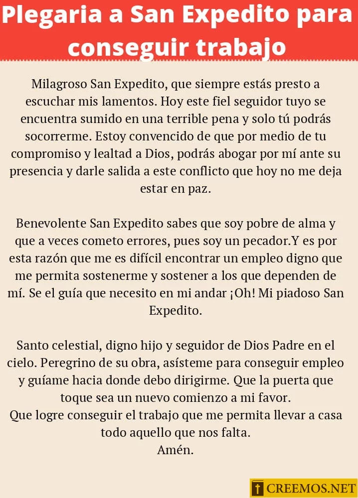 Plegaria a San Expedito para conseguir un trabajo