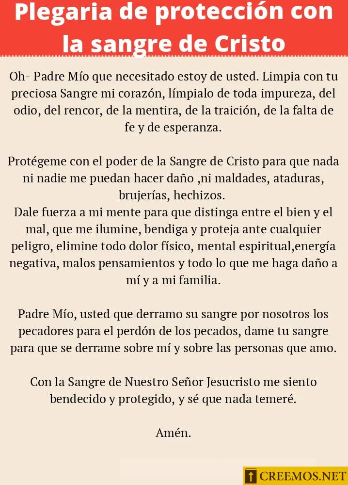 Plegaria de protección con la sangre de Cristo