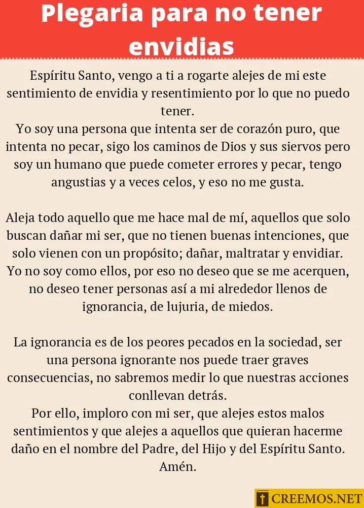 Plegaria para no tener envidias