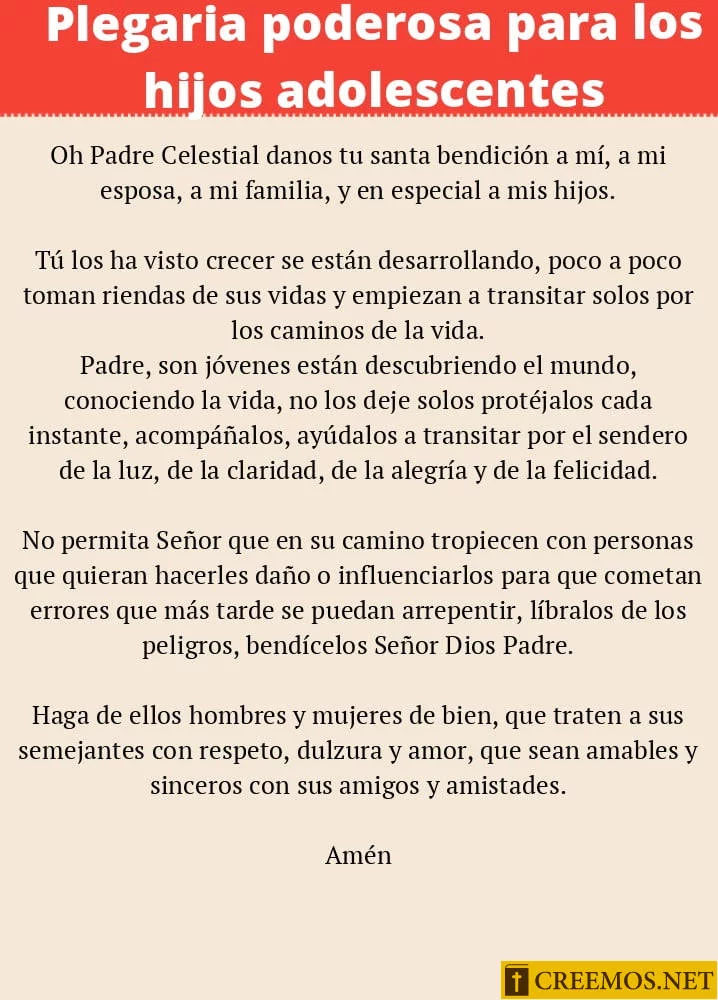 Plegaria poderosa para los hijos adolescentes