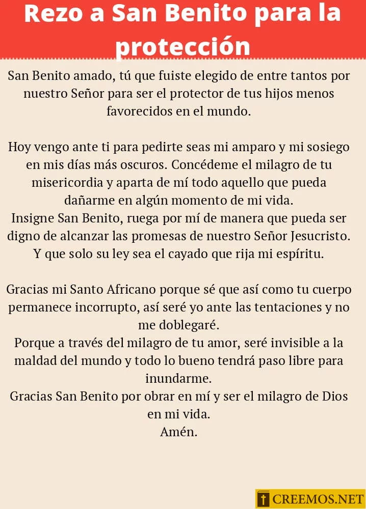 Rezo a San Benito para la protección