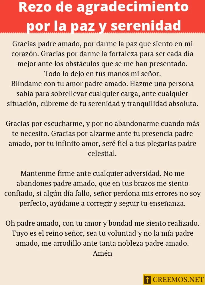 Rezo de agradecimiento por la paz y serenidad