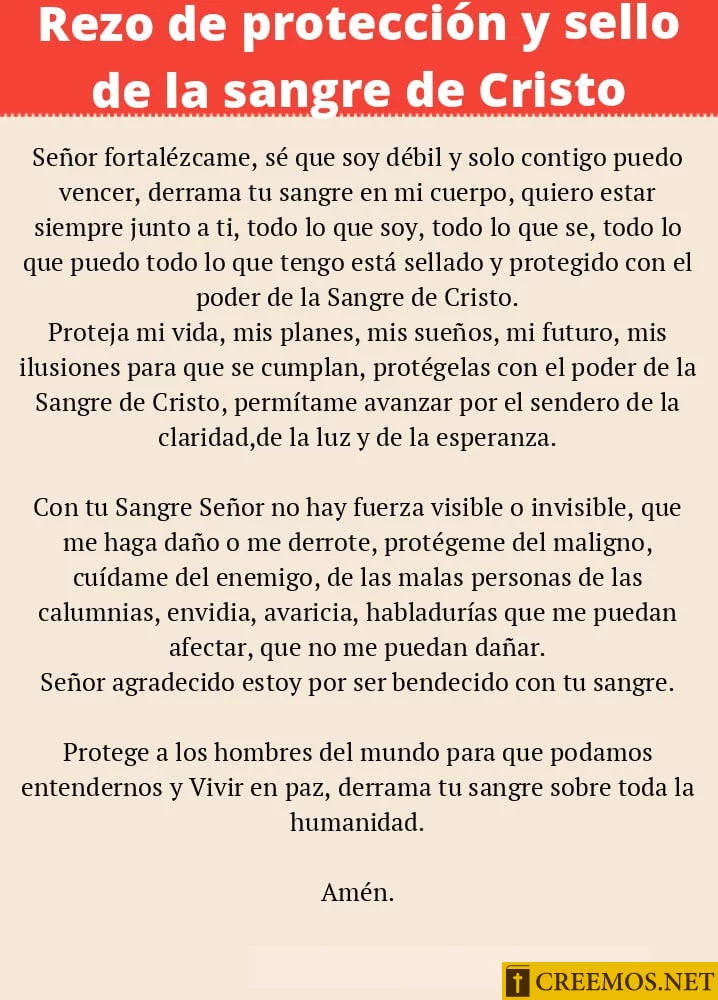 Rezo de protección y sello de la sangre de Cristo