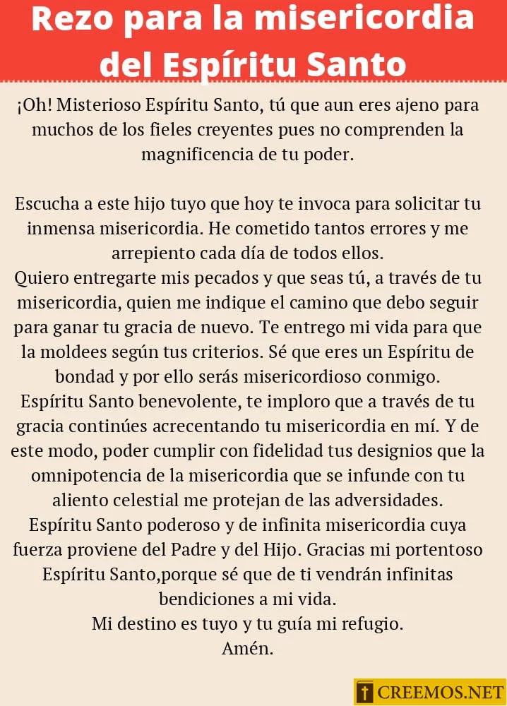 Rezo para la misericordia del Espíritu Santo