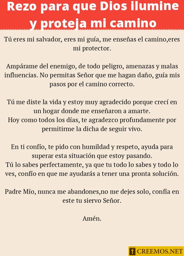 Rezo para que Dios ilumine y proteja mi camino