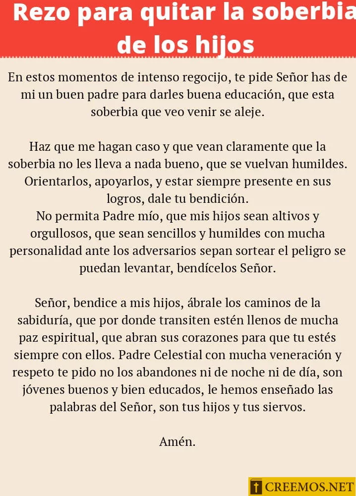 Rezo para quitar la soberbia de los hijos